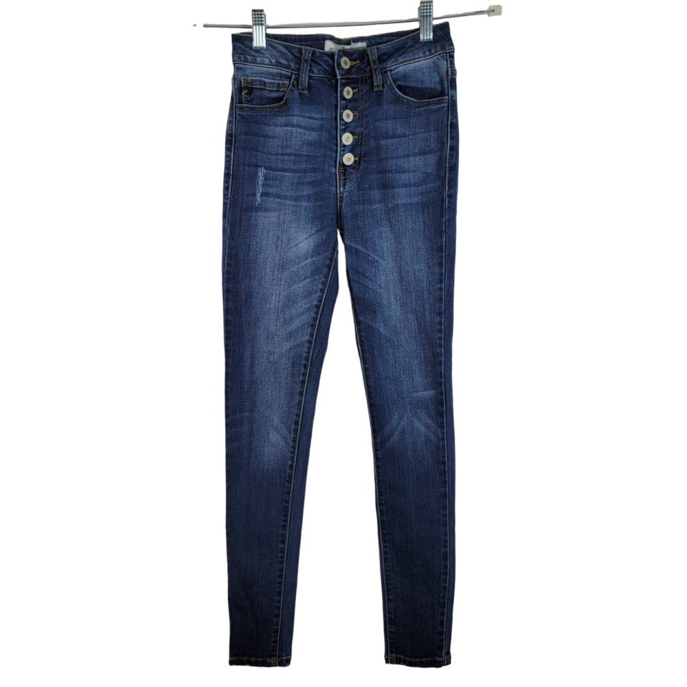 Kancan Womens Skinny Button Fly Jeans Size 1 / 24 Dark Wash Denim